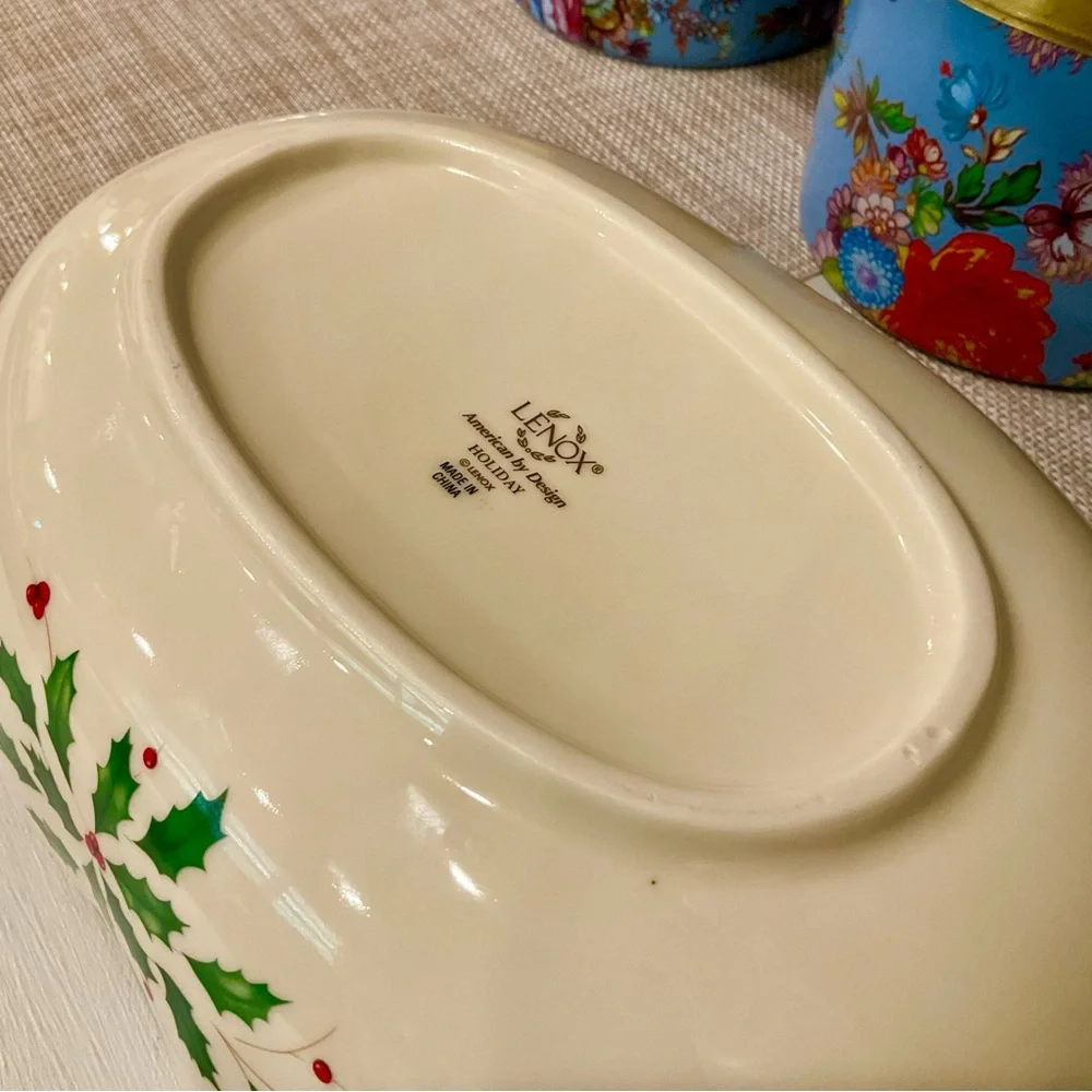 Lenox Cream Bowl with Holly Accents - Picture 5 of 8